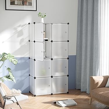cahome 8-cube plastic organizer with doors in white for living room