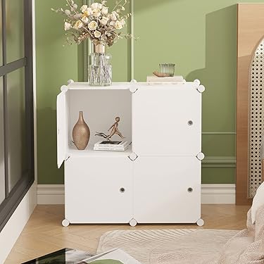 cahome 4-cube white storage with doors for minimal storage needs