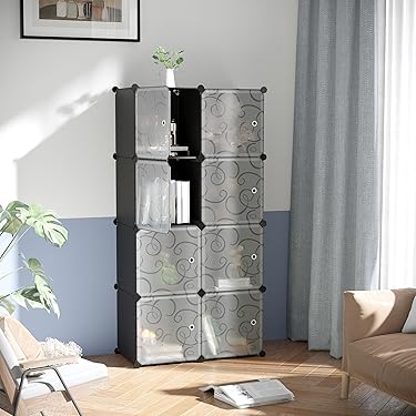 cahome 8-cube modular organizer with black doors for hidden storage