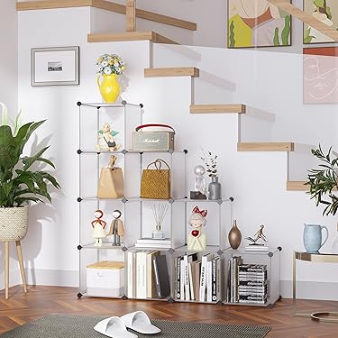 cahome clear 12-cube plastic cube shelf unit for books or toys