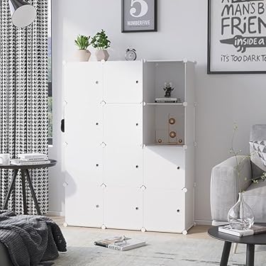 cahome 12-cube white plastic storage unit with doors for home decor